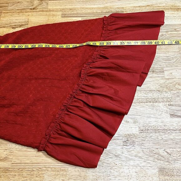 Finders Keepers Memento Dress Red Asymmetrical Ruffle Hem Embroidery Sz M - Picture 16 of 16